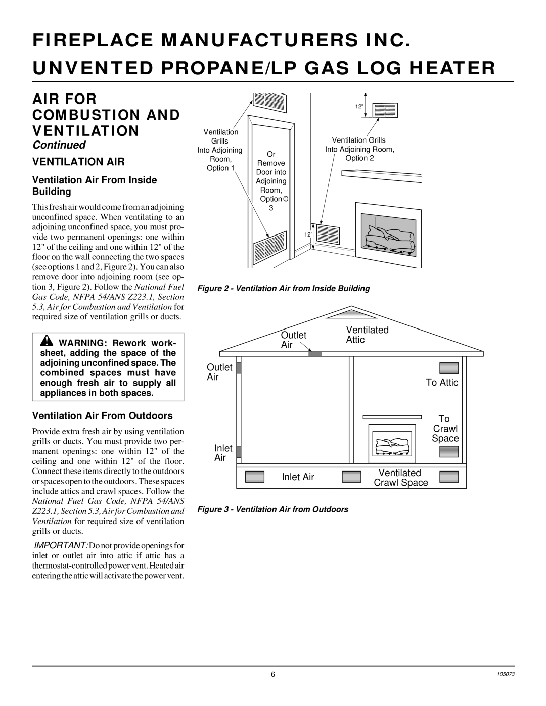 Desa VFP18R, VFP30R, VFP24R Ventilation AIR, Ventilation Air From Inside Building, Ventilation Air From Outdoors 