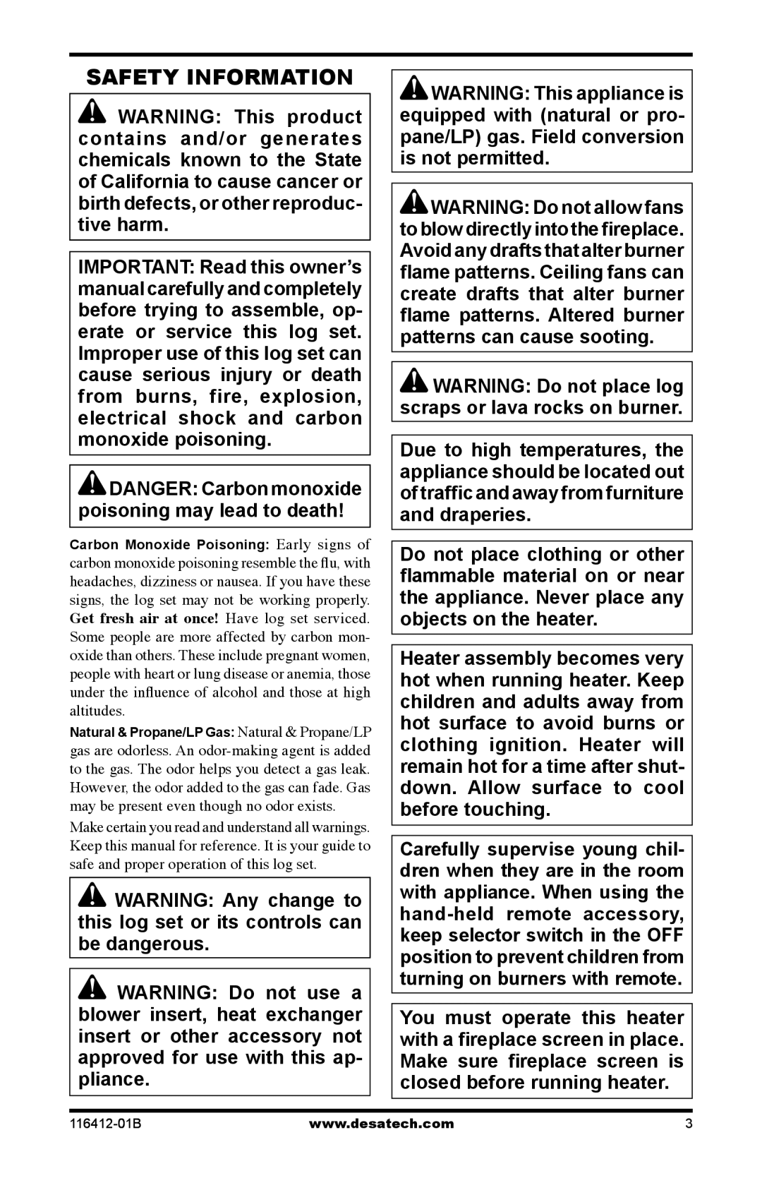 Desa VFRMV18NB, VFRMV24NB, VFRMV24PB, VFRMV18PB installation manual Safety Information 