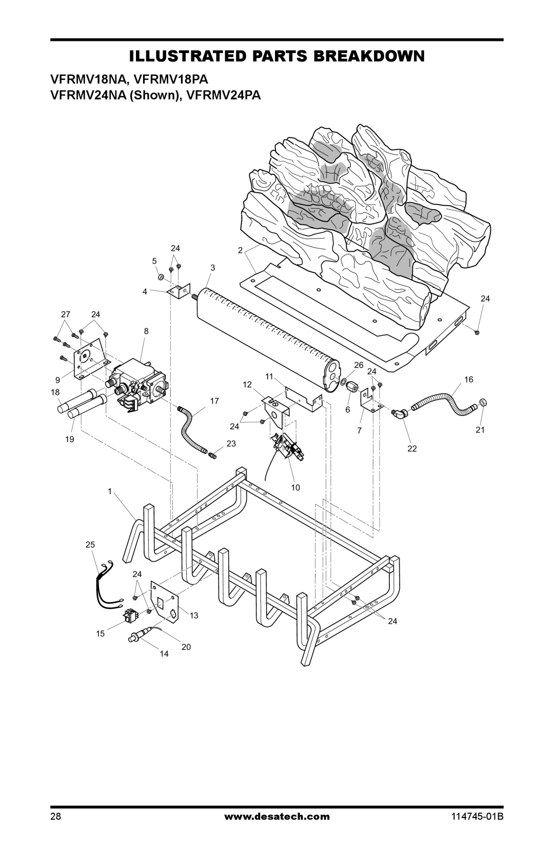 Desa VFRMV18PA, VFRMV18NA, VFRMV24NA, VFRMV24PA installation manual Illustrated Parts Breakdown, VFRMV18NA, VFRMV18PA 