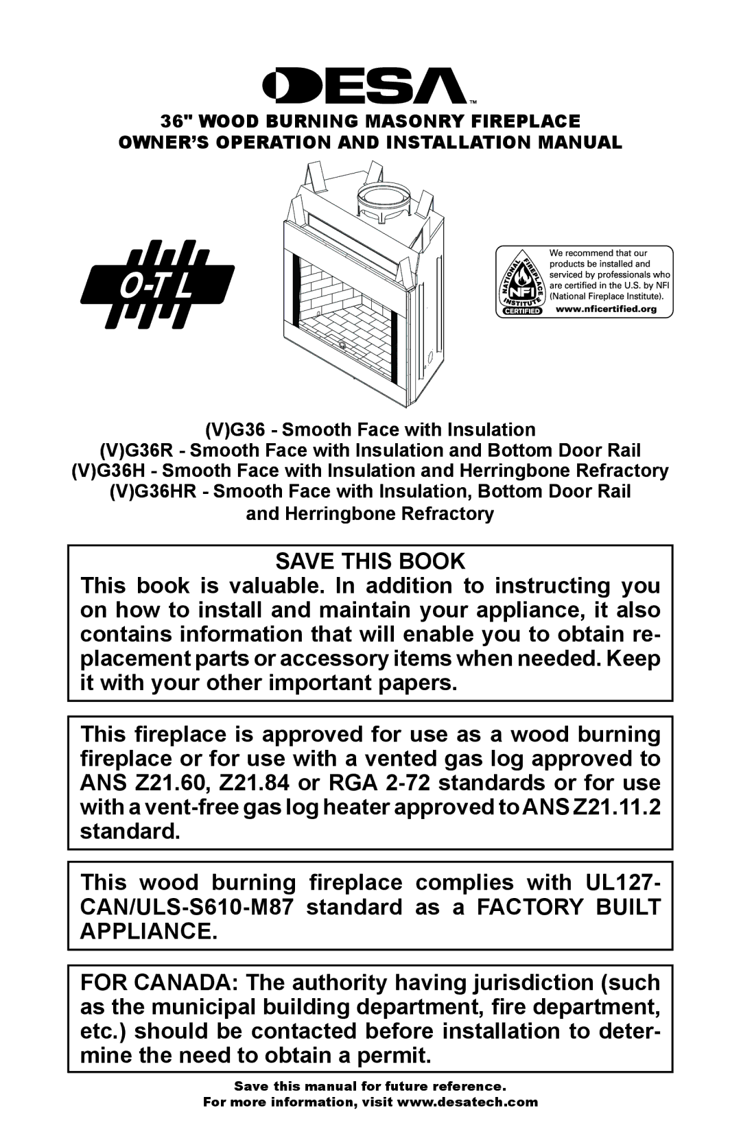 Desa (V)G36HR, (V)G36R installation manual Save this Book 