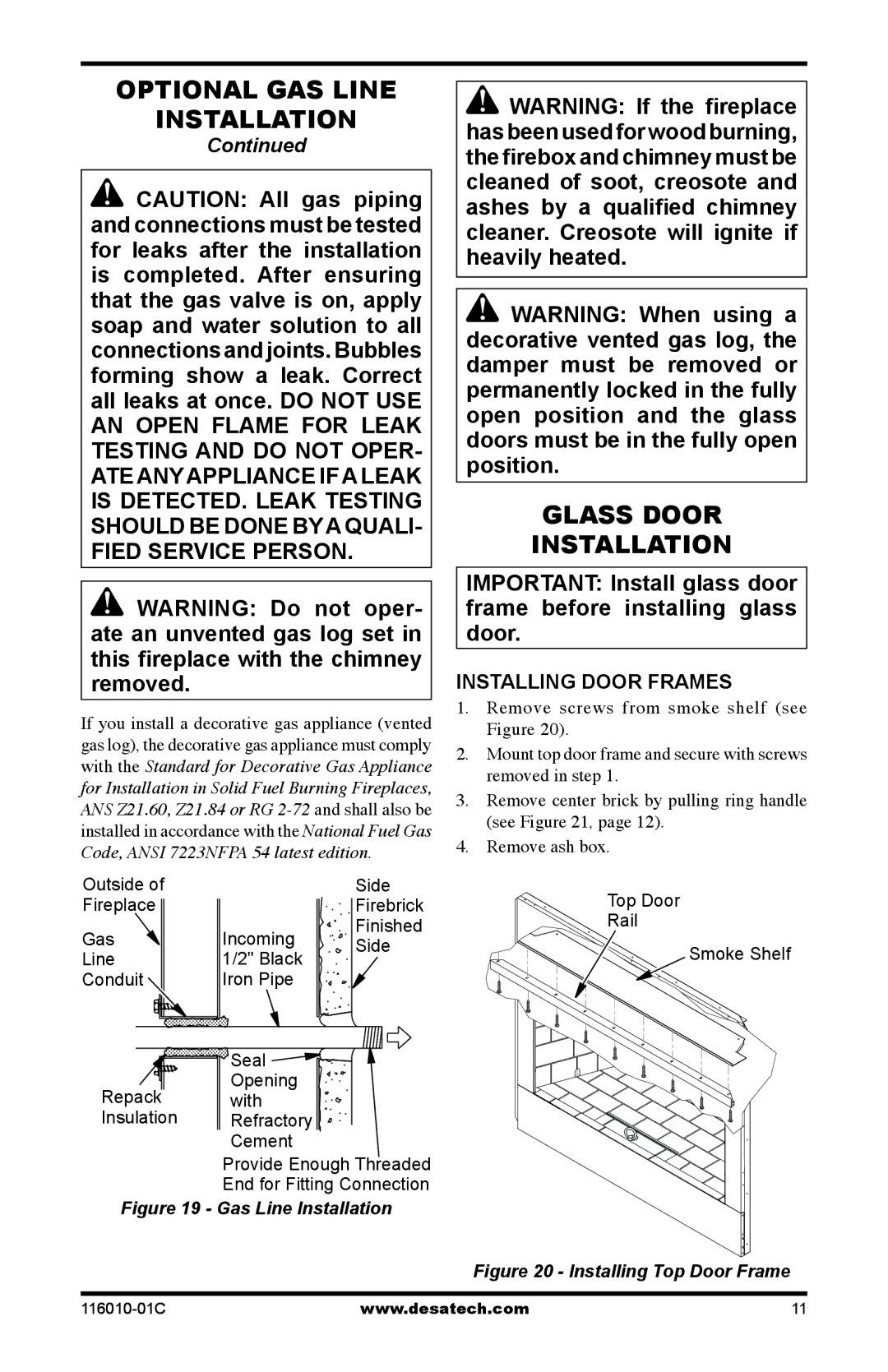 Desa (V)G36R, (V)G36HR installation manual Glass Door Installation, Installing Door Frames 