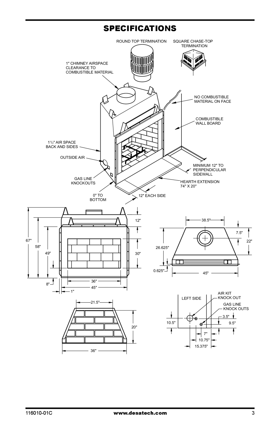 Desa (V)G36R, (V)G36HR installation manual Specifications 