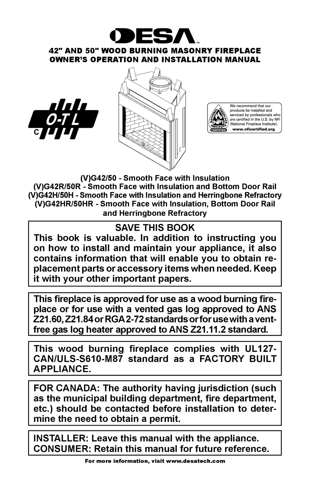 Desa (V)G42/50, (V)G42R/50R, (V)G42H/50H, (V)G42HR/50HR installation manual Save this Book 