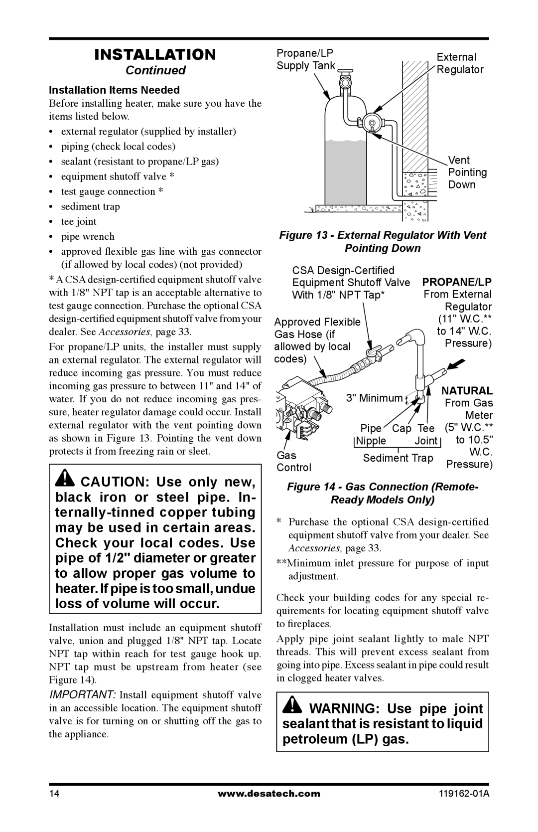 Desa VGC18NR/PR installation manual Dealer. See Accessories, Natural 