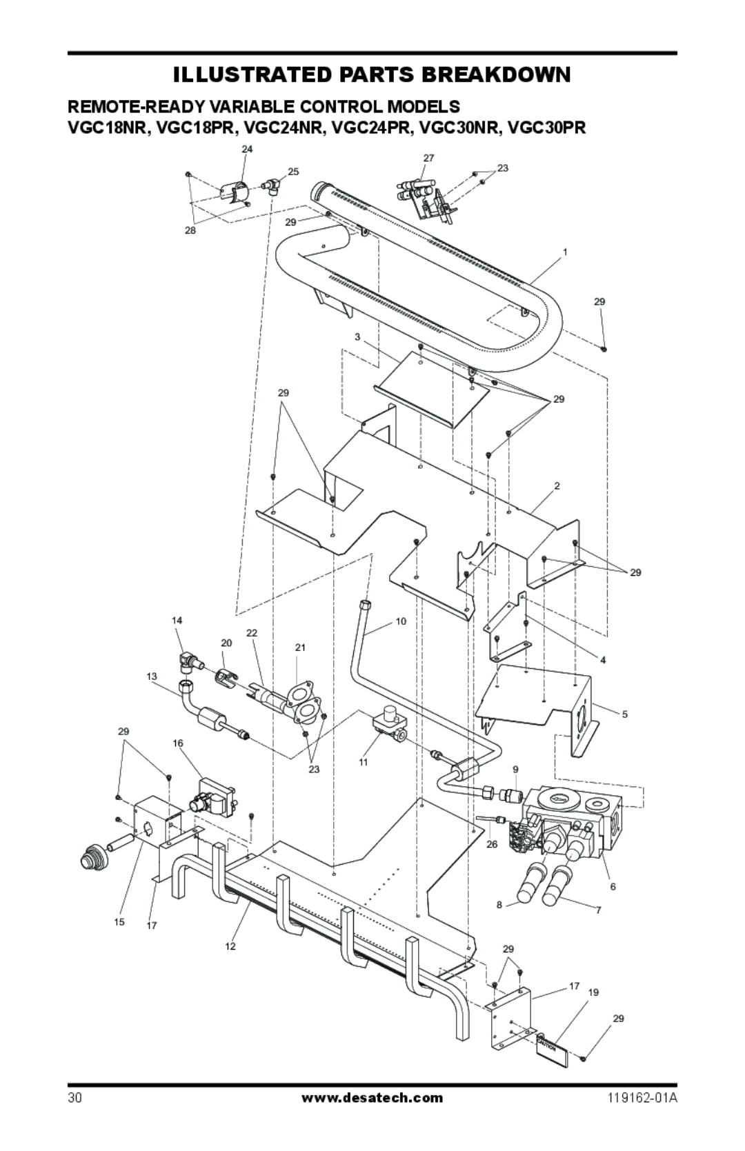 Desa VGC18NR/PR installation manual Illustrated Parts Breakdown, Remote-Ready Variable Control Models 