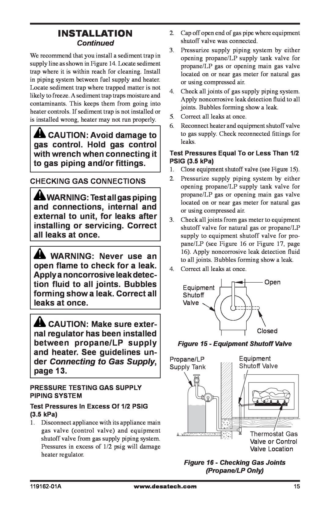 Desa VGC18NR/PR installation manual der Connecting to Gas Supply, page 