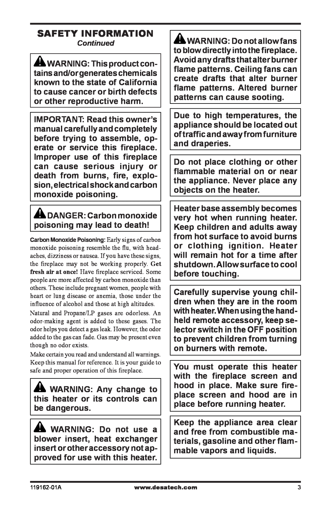 Desa VGC18NR/PR installation manual Safety Information 