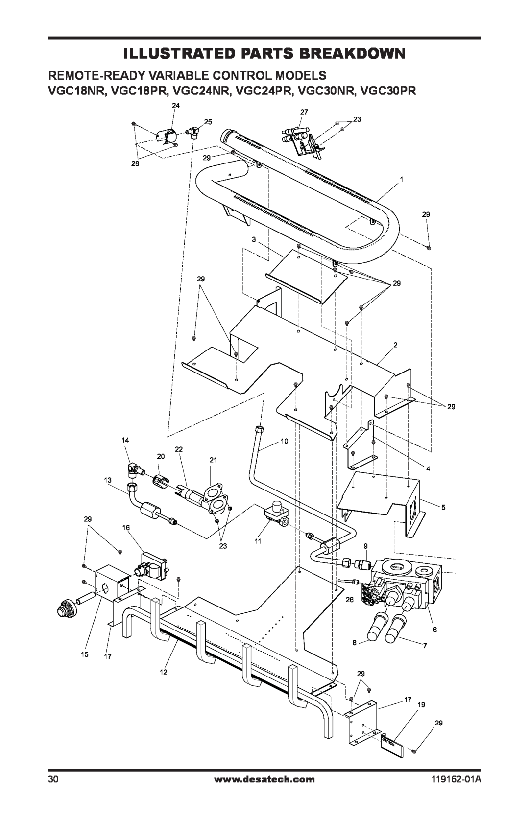 Desa VGC18NR/PR installation manual Illustrated Parts Breakdown, Remote-ReadyVariable Control Models 