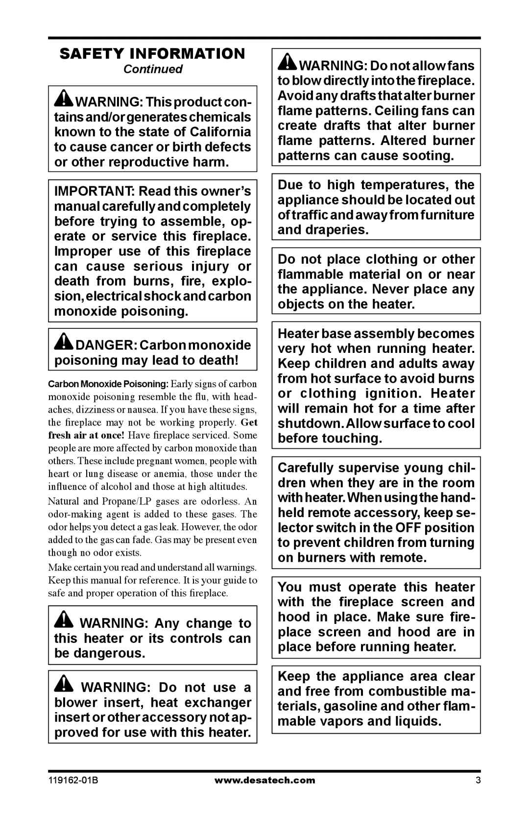 Desa VGC30NR/PR, VGC24NR/PR installation manual Safety Information 