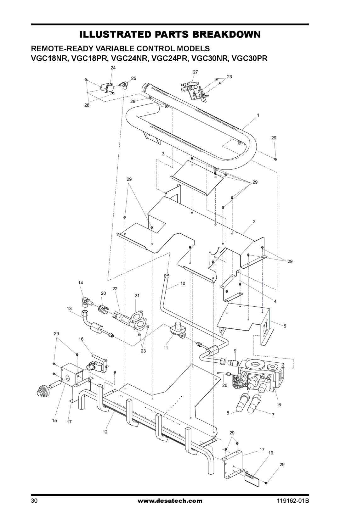 Desa VGC24NR/PR, VGC30NR/PR installation manual Illustrated Parts Breakdown, Remote-Ready Variable Control Models 