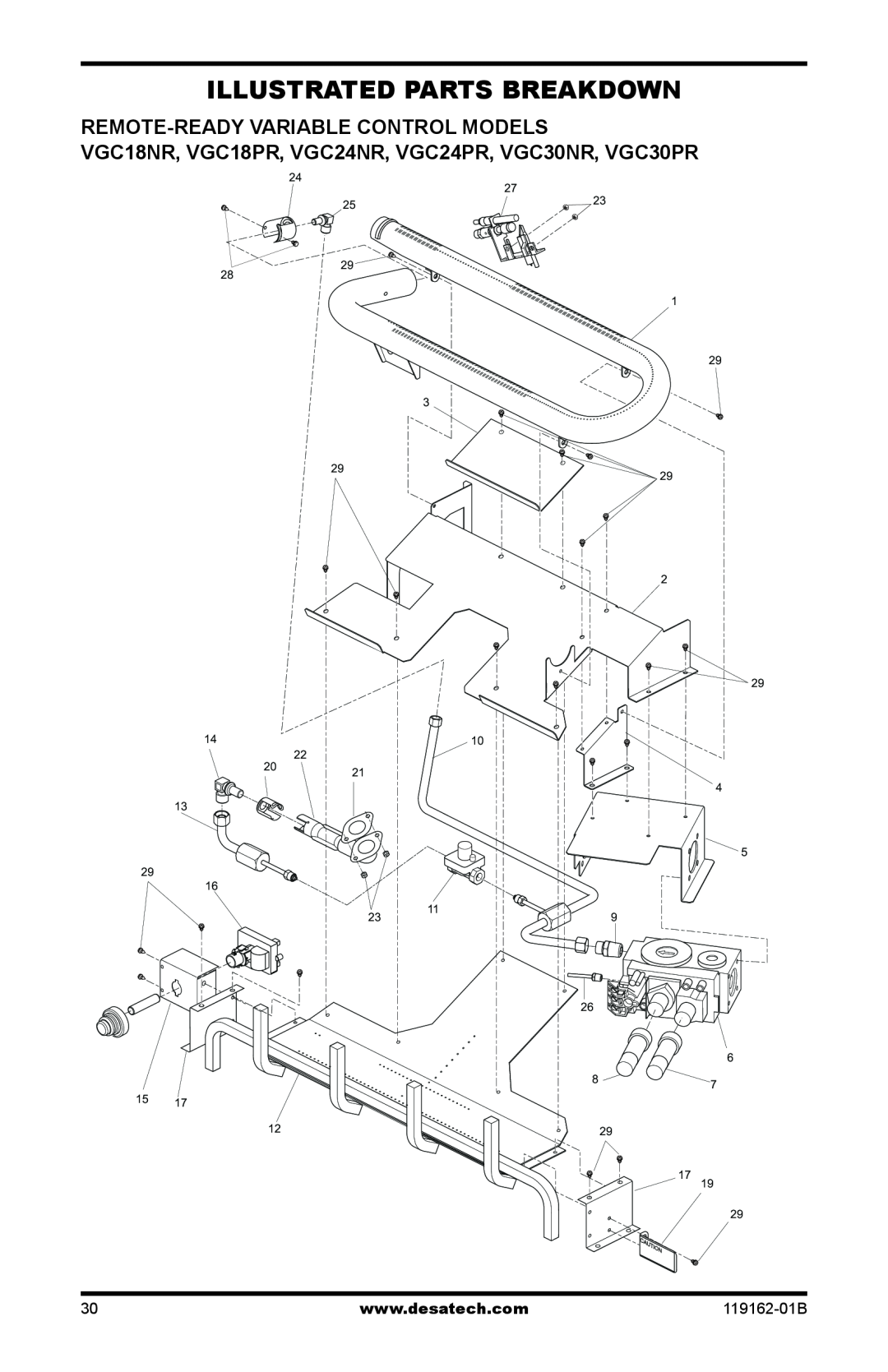 Desa VGC24NR/PR, VGC30NR/PR installation manual Illustrated Parts Breakdown, Remote-ReadyVariable Control Models 
