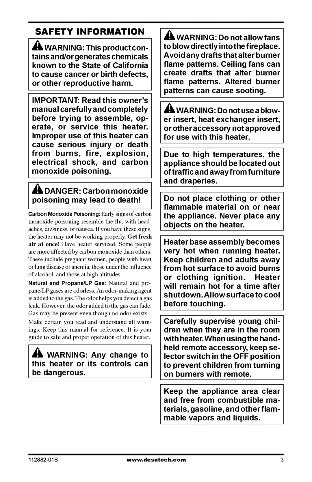 Desa VGL30NRA, VGL24NRA, VGL24PRA, VGL18PRA installation manual Safety Information 