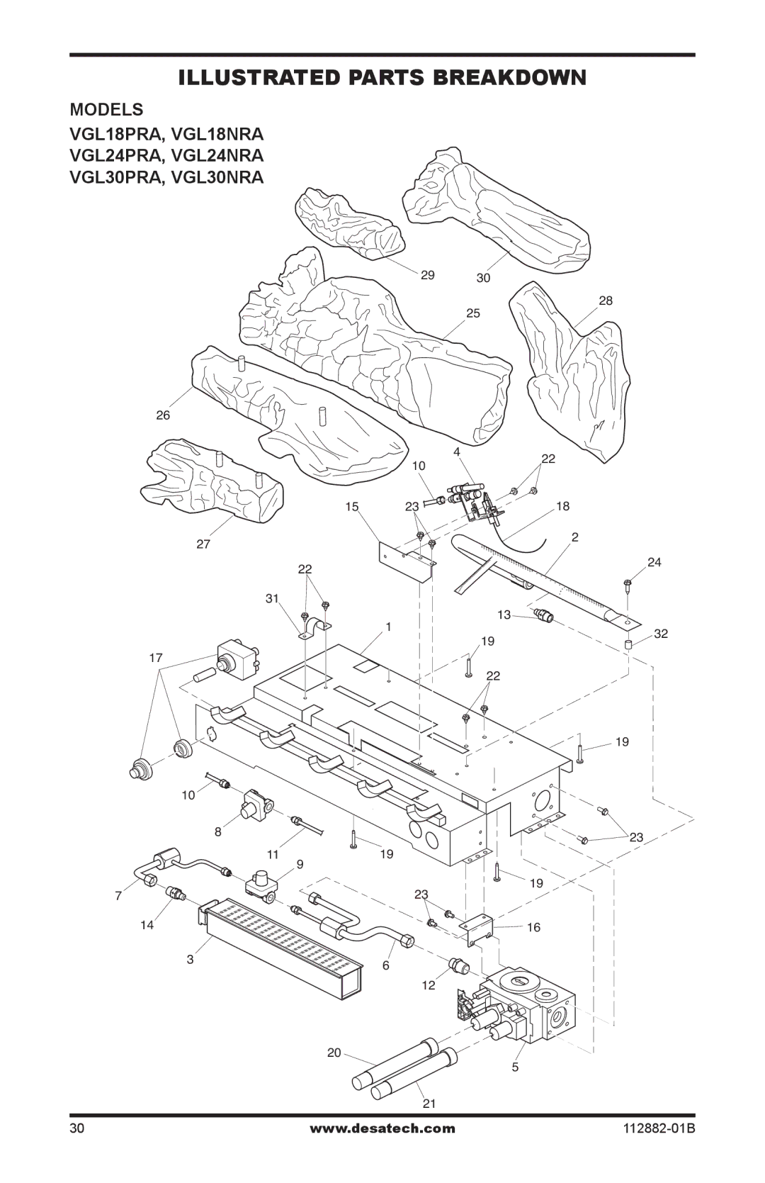 Desa VGL18PRA, VGL24NRA, VGL24PRA, VGL30NRA installation manual Illustrated Parts Breakdown 