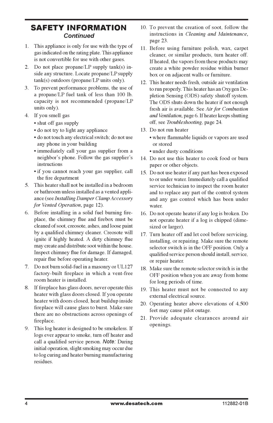 Desa VGL24NRA, VGL24PRA, VGL18PRA, VGL30NRA installation manual Safety Information 