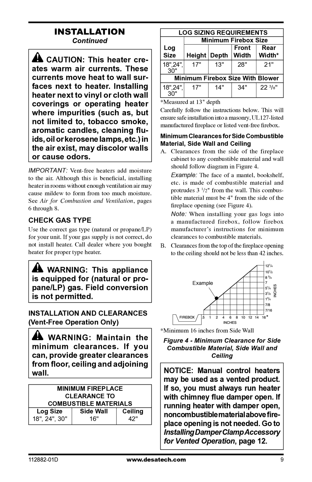 Desa VGL18NRA, VGL18PRA, VGL24NRA, VGL24PRA, VGL30NRA, VGL30PRA installation manual Check GAS Type 