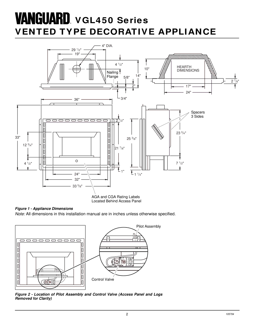 Desa VGL450P, VGL450N installation manual Vented Type Decorative Appliance 