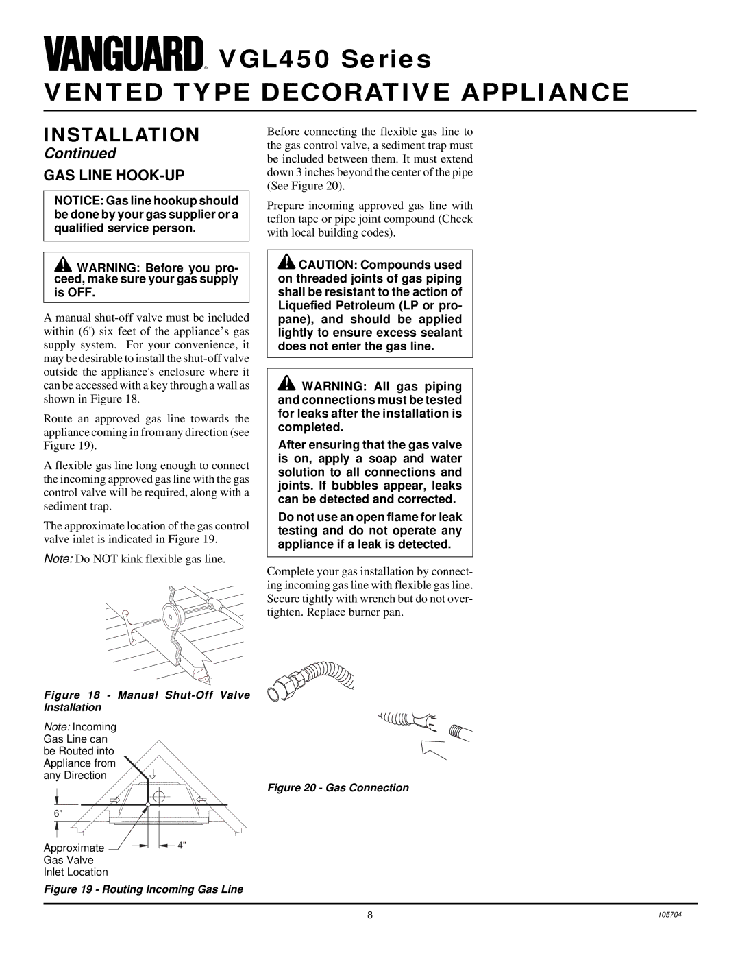 Desa VGL450P, VGL450N installation manual GAS Line HOOK-UP, Is OFF 