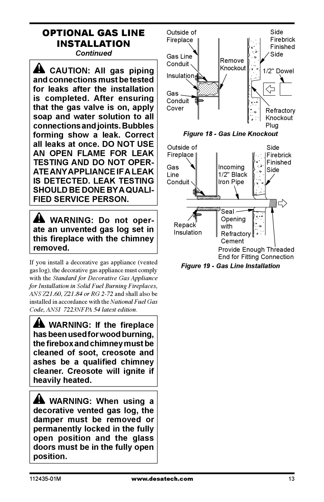 Desa (V)gM42h, (V)gM50h, (V)gM36h installation manual Gas Line Knockout 