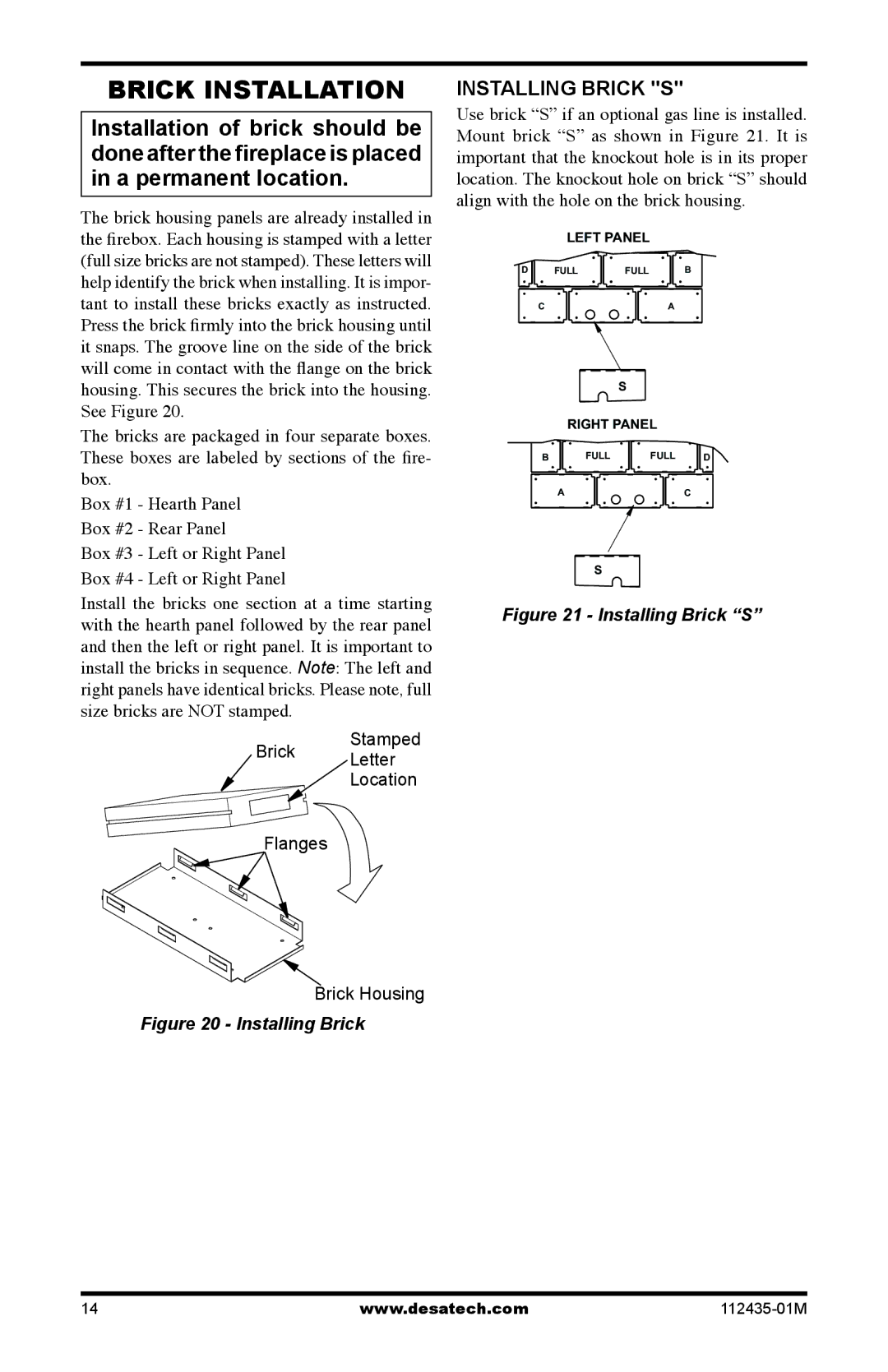 Desa (V)gM42h, (V)gM50h, (V)gM36h installation manual Brick Installation, Installing Brick S 