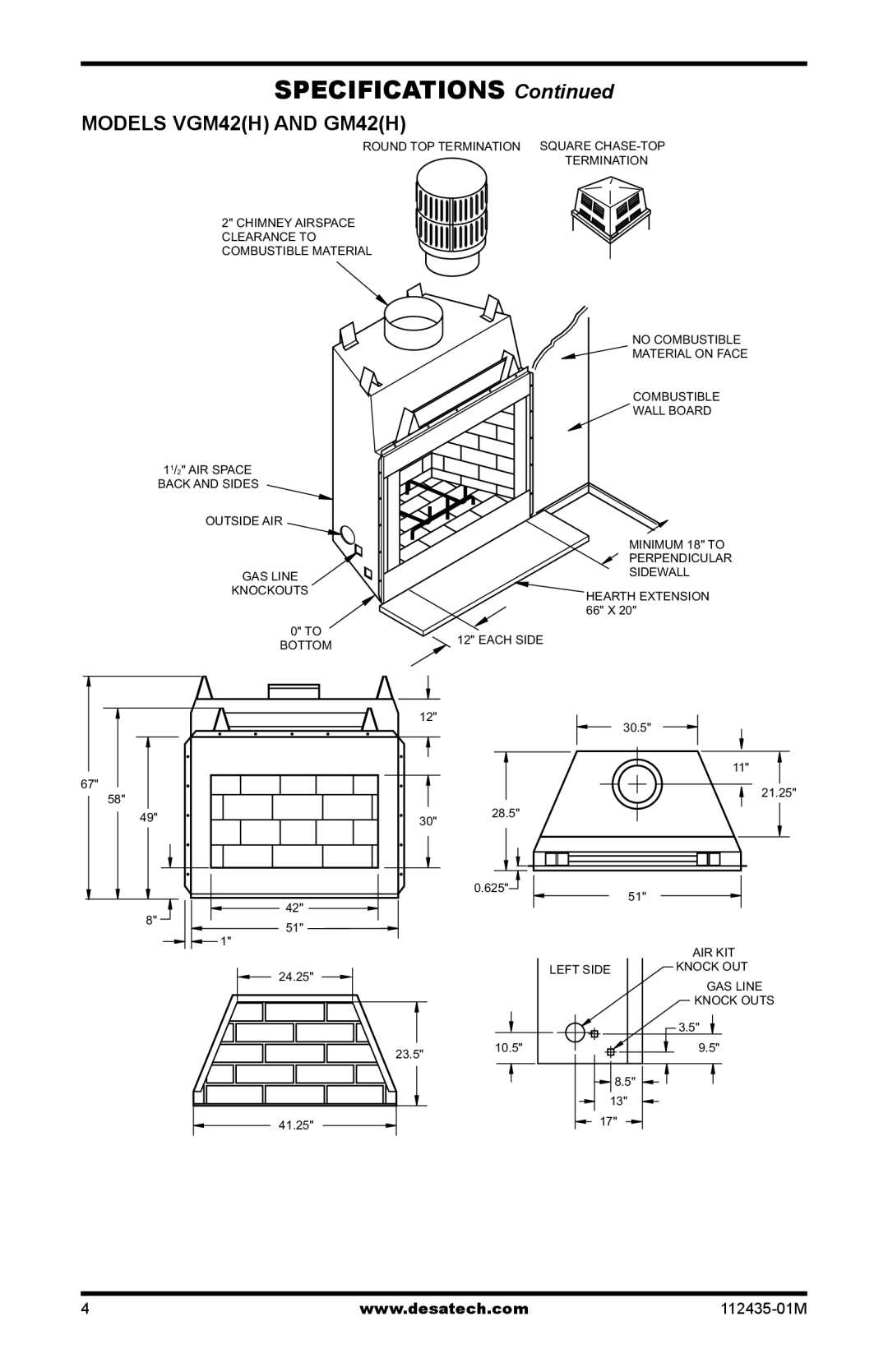 Desa (V)gM42h, (V)gM50h, (V)gM36h installation manual Models VGM42H and GM42H 