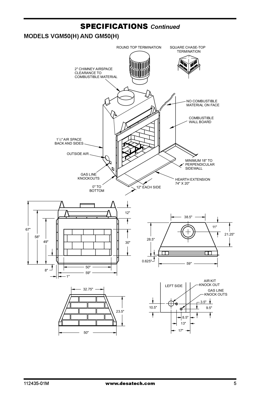 Desa (V)gM36h, (V)gM42h, (V)gM50h installation manual Models VGM50H and GM50H 