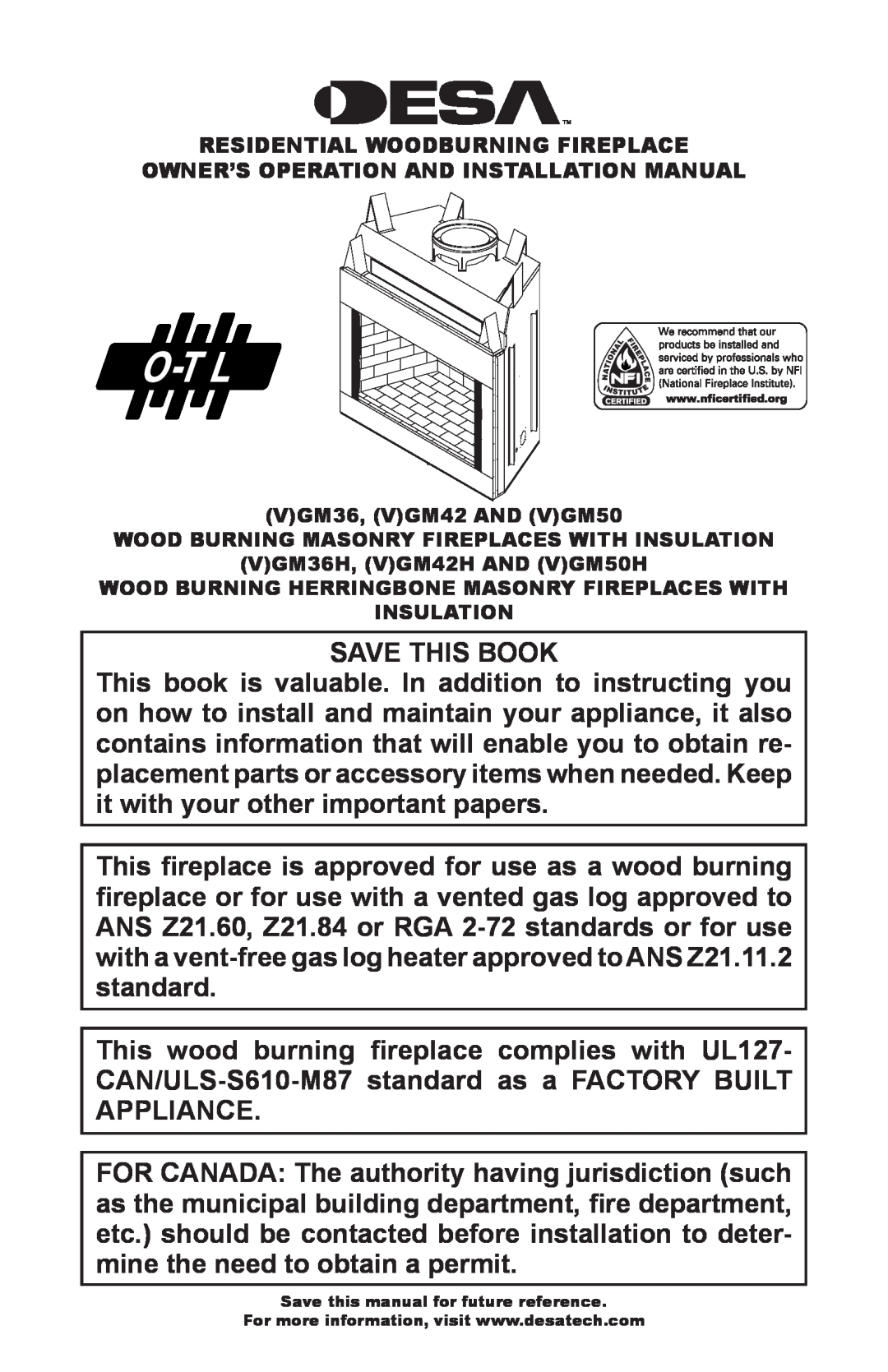 Desa (V)gM42h, (V)gM50h, (V)gM36h installation manual Save This Book 