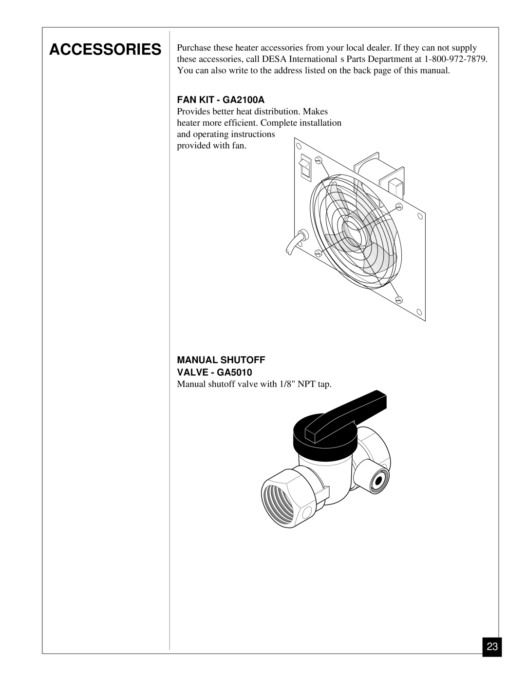 Desa VGP30 installation manual Accessories, Valve GA5010 