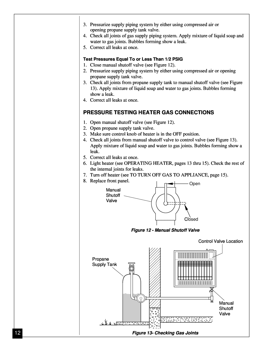 Desa VGP30 installation manual Pressure Testing Heater Gas Connections 