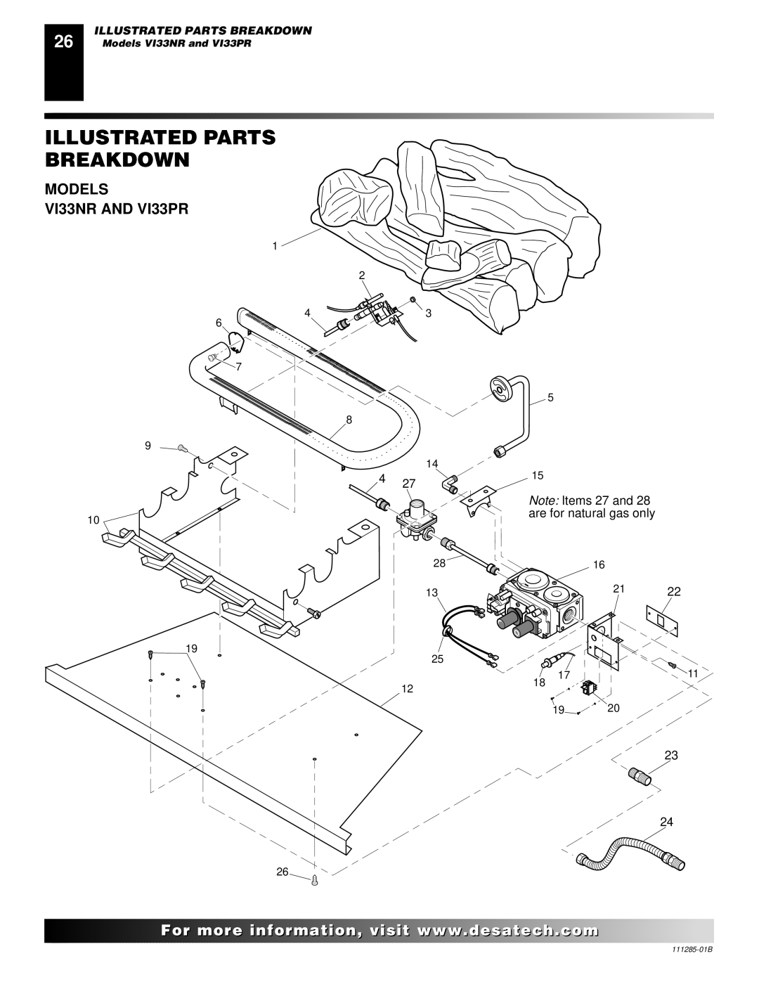 Desa VI33NR VI33PR installation manual Illustrated Parts Breakdown, Models VI33NR and VI33PR 