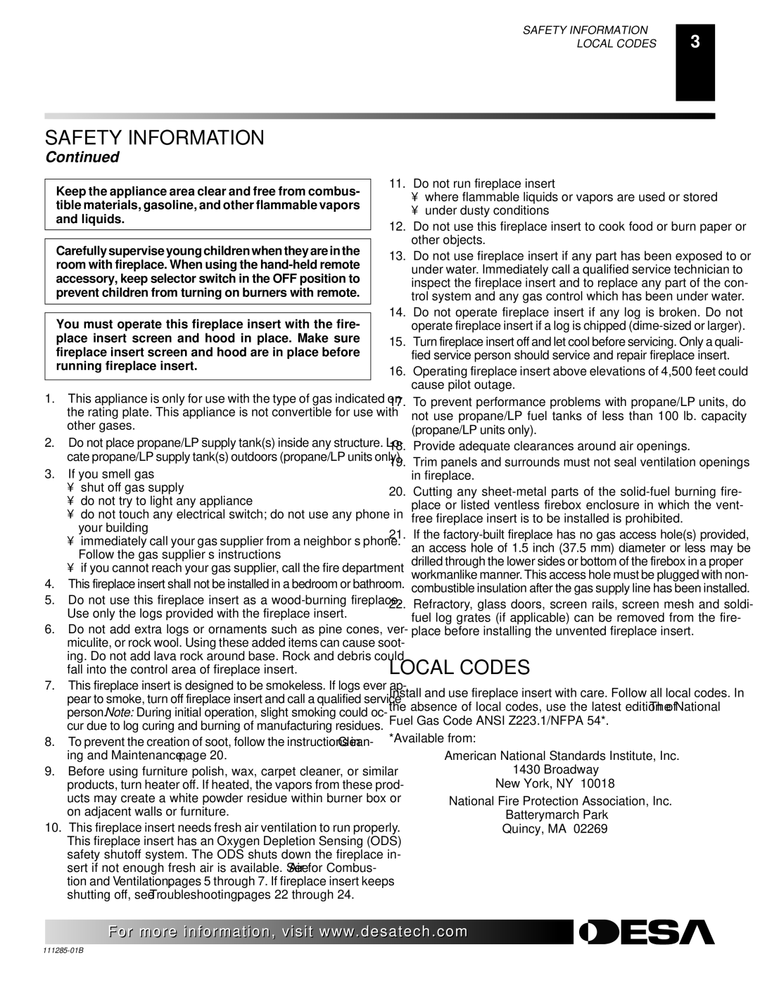 Desa VI33NR VI33PR installation manual Local Codes 