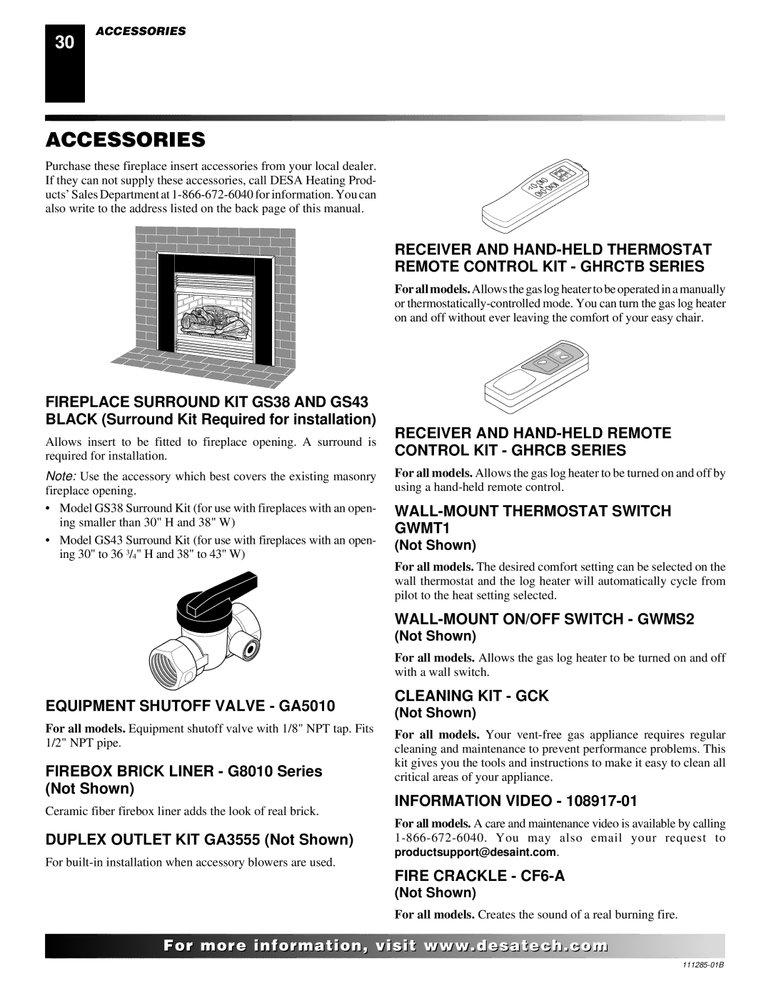 Desa VI33NR VI33PR Equipment Shutoff Valve GA5010, Receiver and HAND-HELD Remote Control KIT Ghrcb Series 