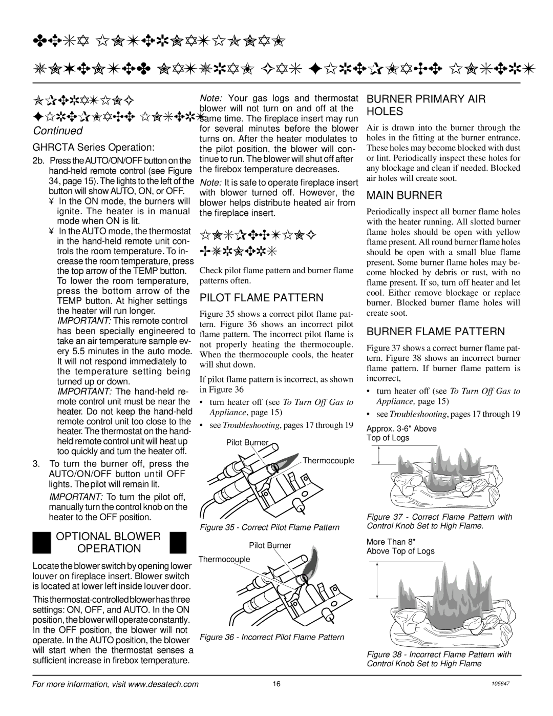 Desa VI33NR installation manual Inspecting Burners 