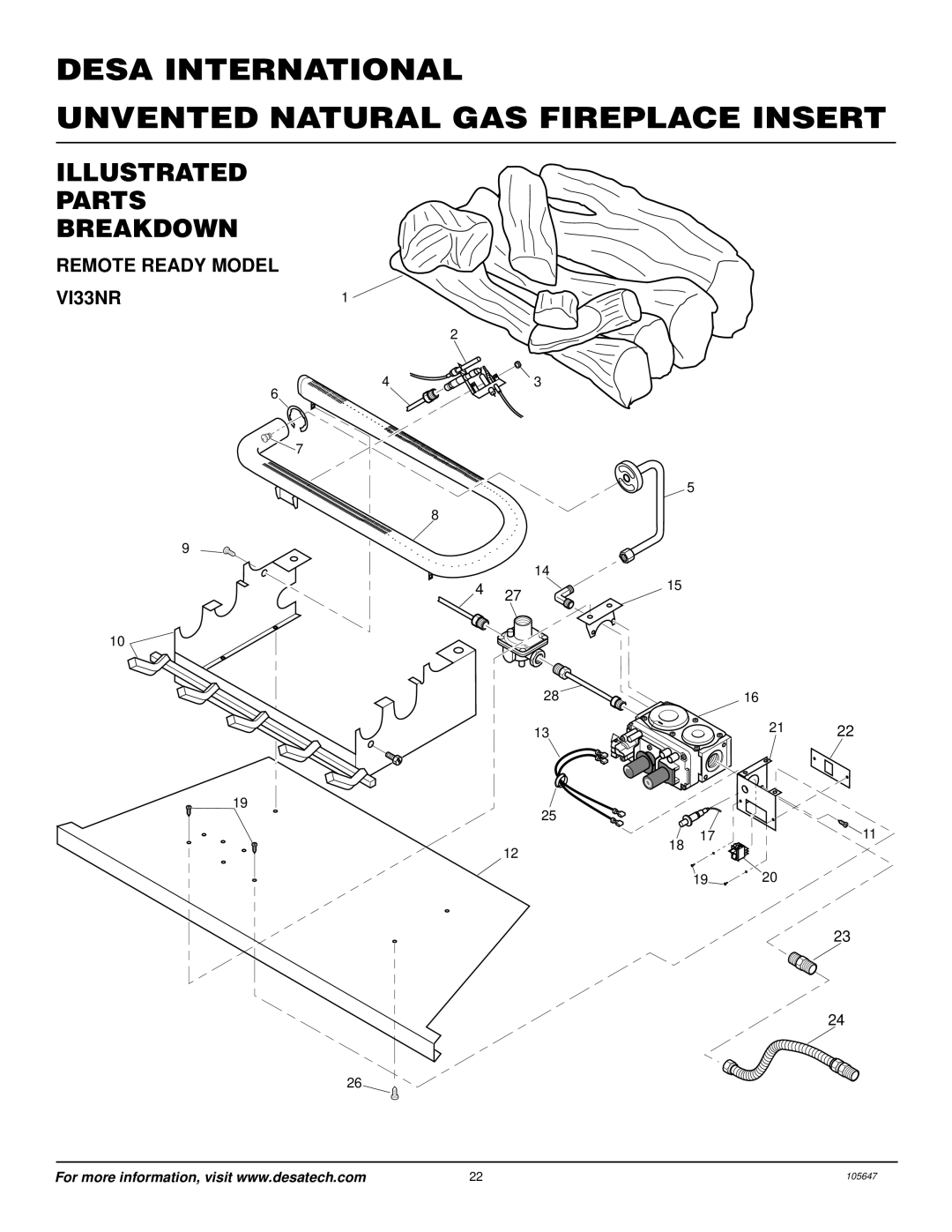 Desa installation manual Illustrated Parts Breakdown, Remote Ready Model VI33NR 