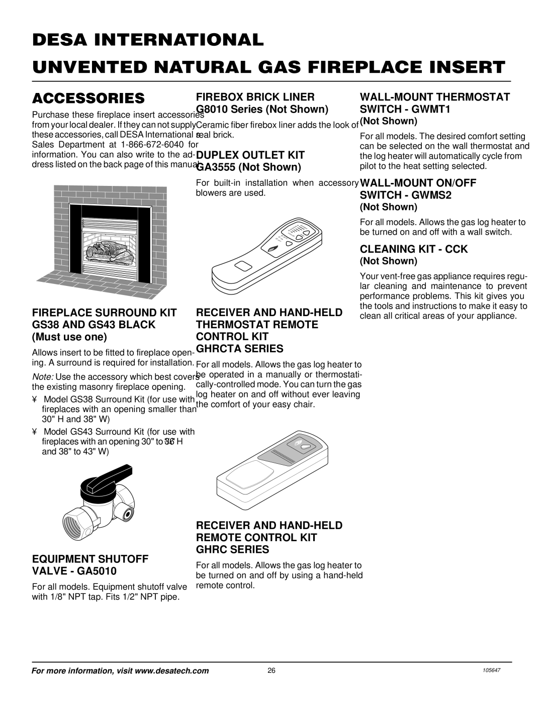 Desa VI33NR installation manual Accessories 