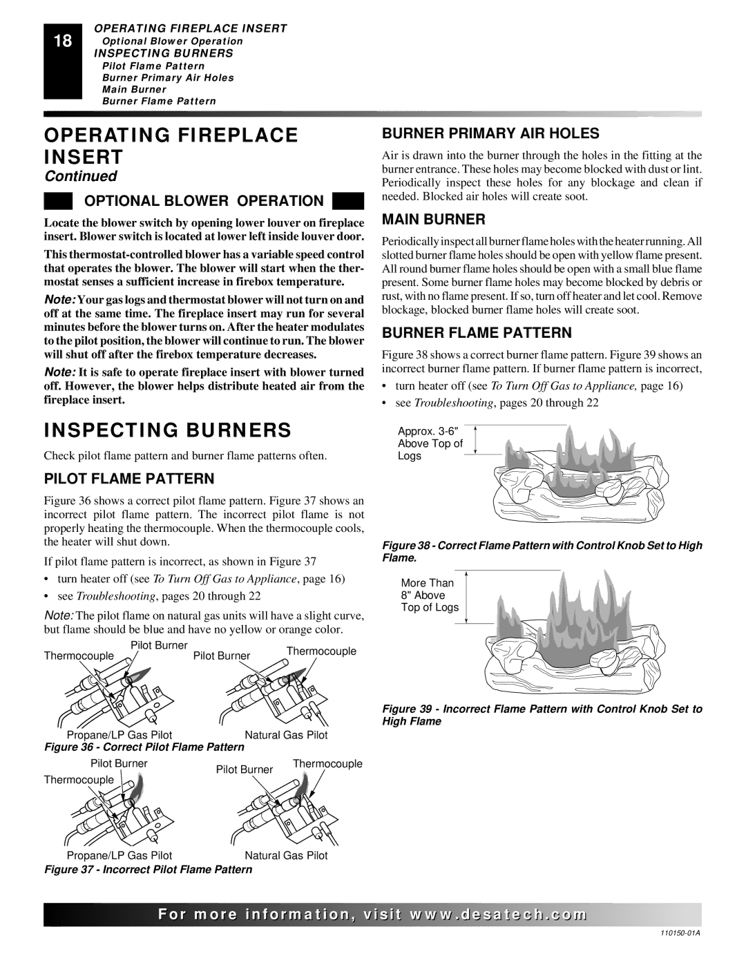 Desa VI33NRA, VI33PRA installation manual Inspecting Burners 