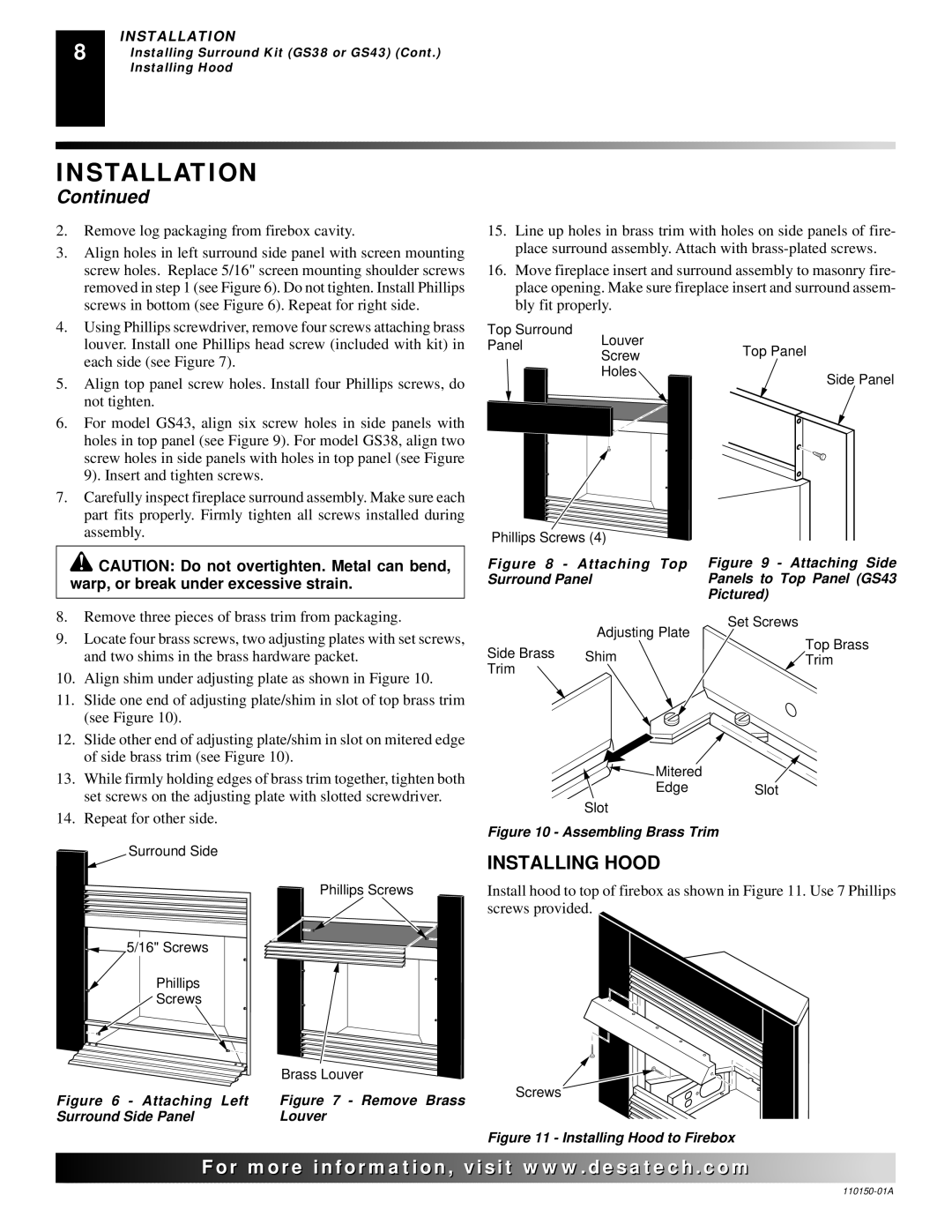 Desa VI33NRA, VI33PRA installation manual Installing Hood, Attaching Left 