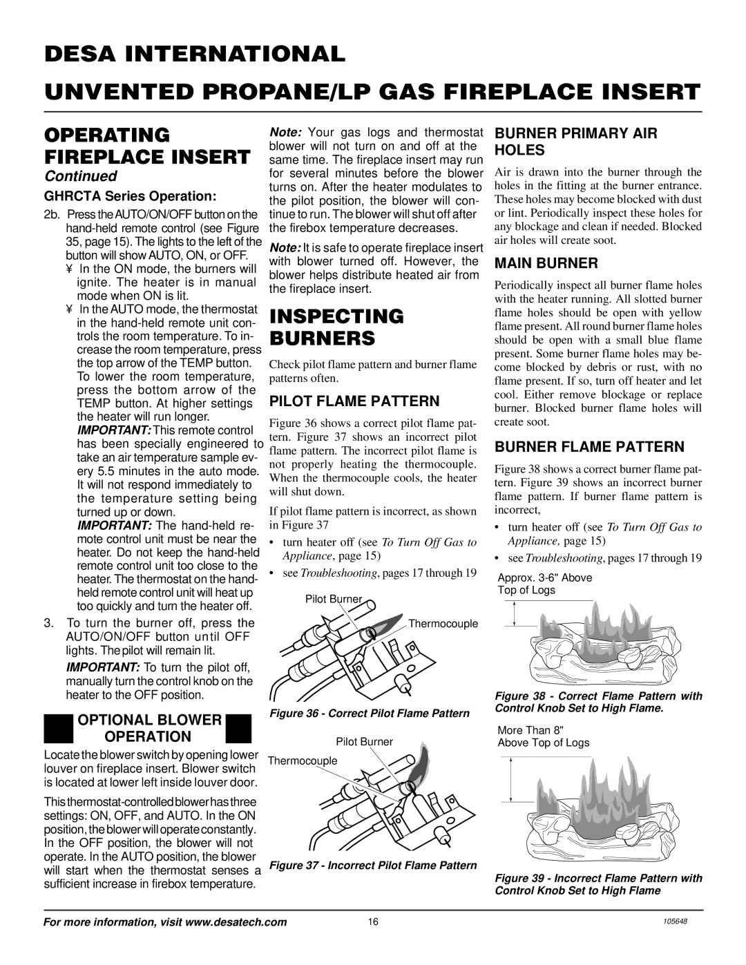 Desa VI33PR installation manual Inspecting Burners 