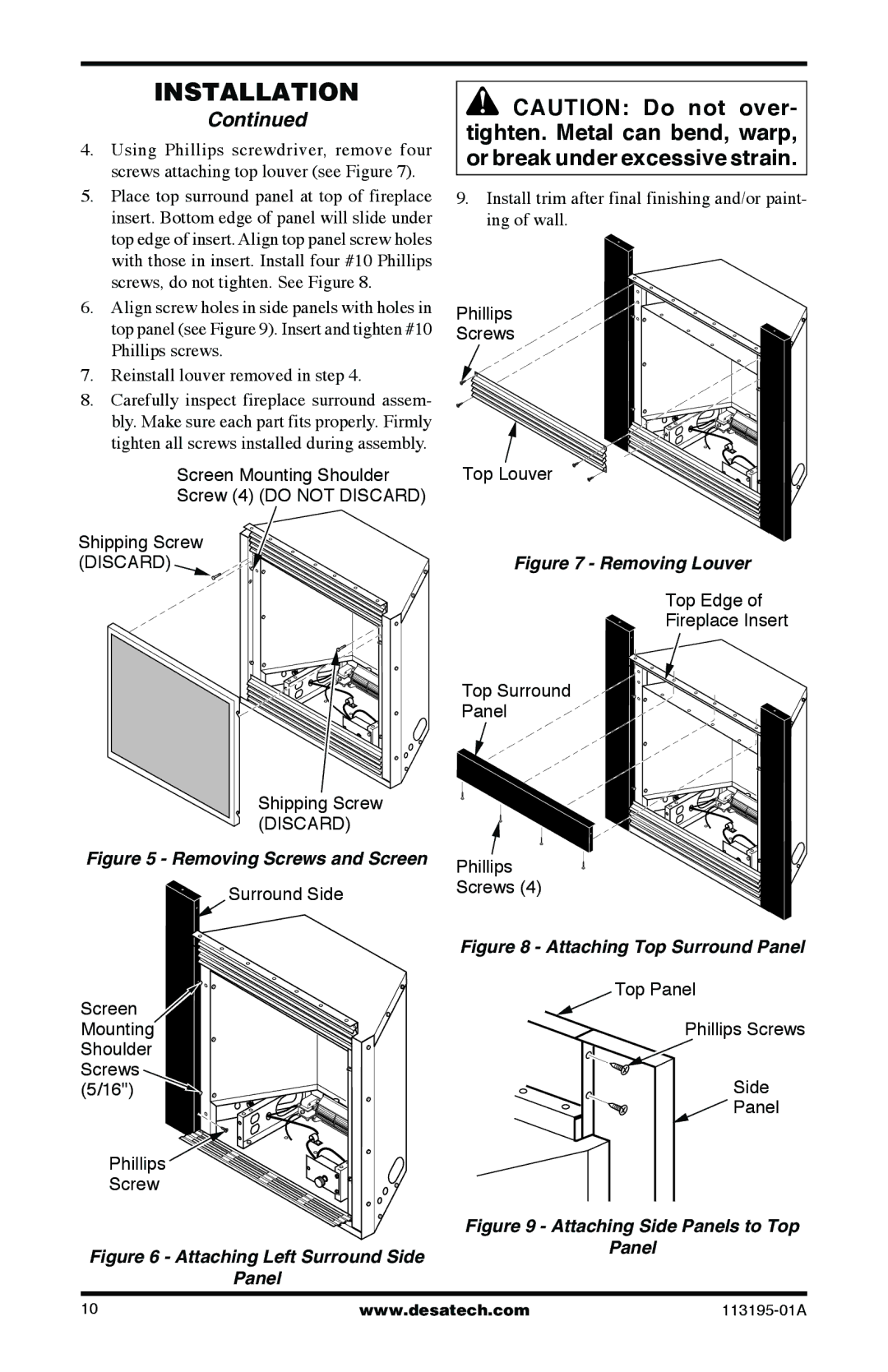 Desa VI33PRB, VI33NRB installation manual Removing Screws and Screen 