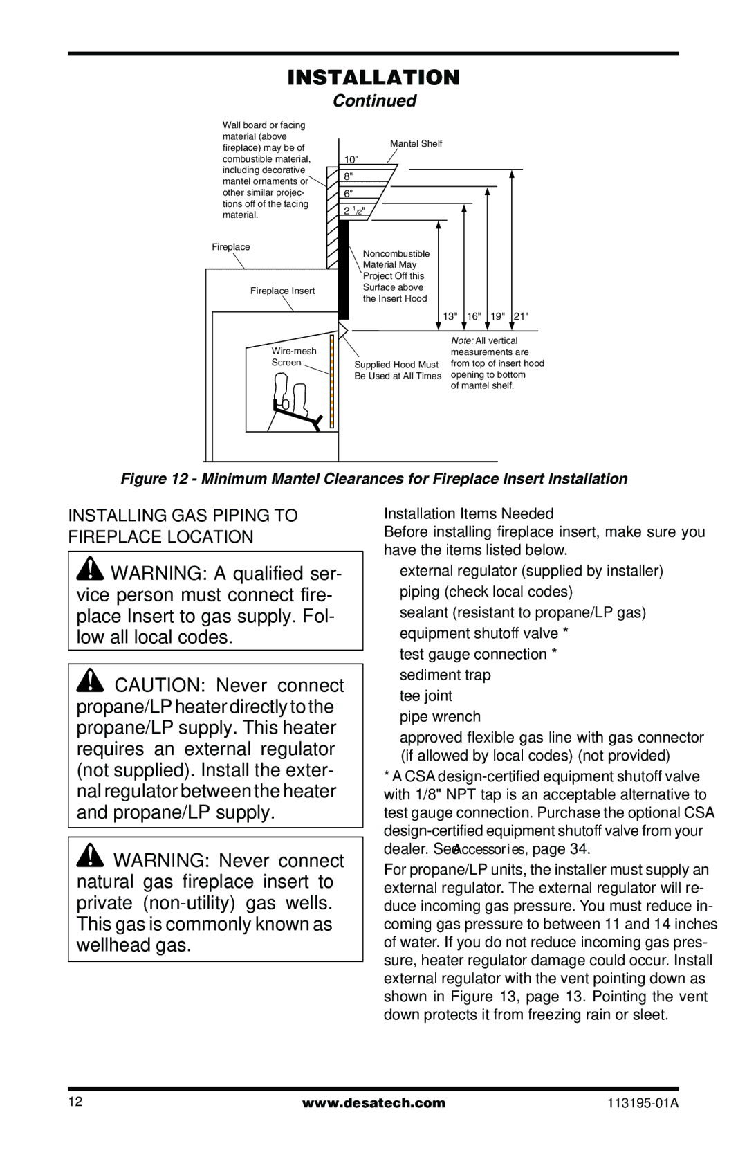 Desa VI33PRB, VI33NRB installation manual Installing GAS Piping to Fireplace Location, Installation Items Needed 