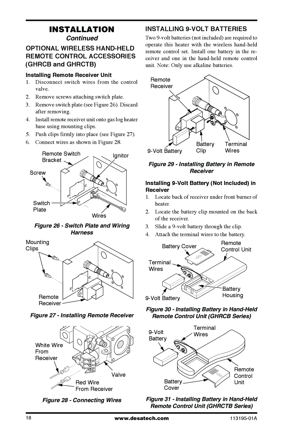 Desa VI33PRB, VI33NRB installation manual Installing 9-VOLT Batteries, Installing Remote Receiver Unit 