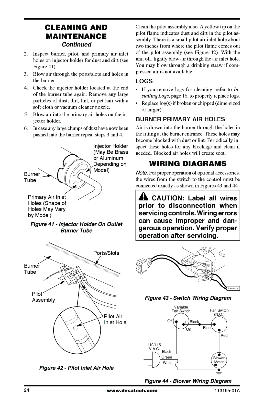 Desa VI33PRB, VI33NRB installation manual Wiring Diagrams, Logs 