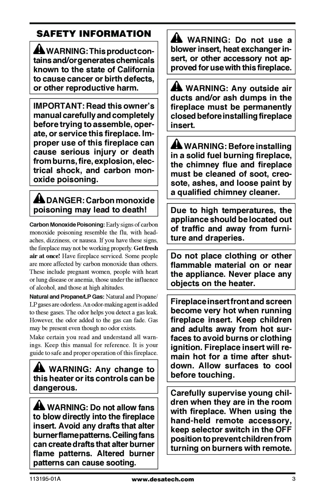 Desa VI33NRB, VI33PRB installation manual Safety Information 