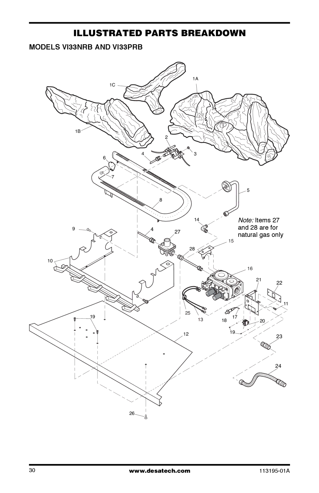 Desa installation manual Illustrated Parts Breakdown, Models VI33NRB and VI33PRB 