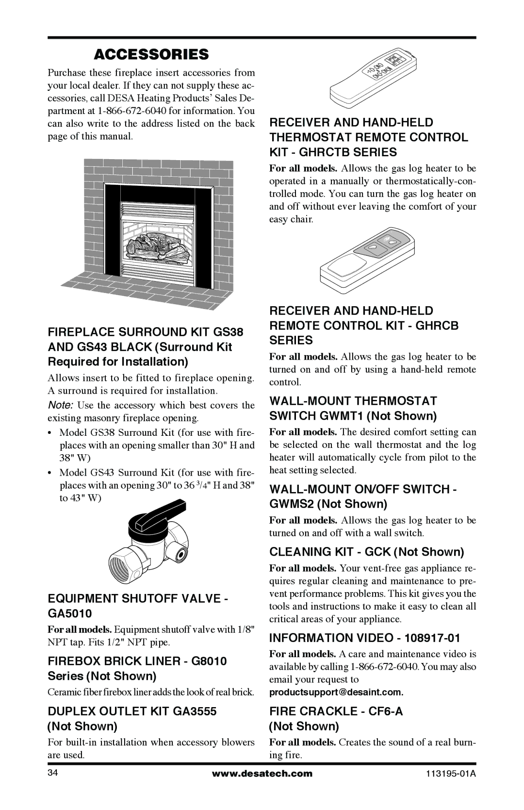 Desa VI33PRB Equipment Shutoff Valve GA5010, Receiver and HAND-HELD Remote Control KIT Ghrcb Series, Information Video 