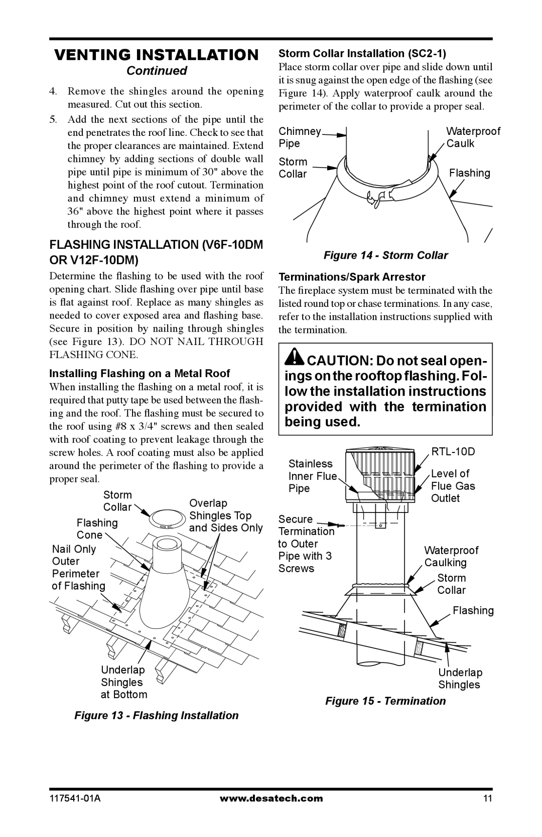 Desa (V)JM36, (V)JM50, (V)JM42 installation manual Flashing Installation V6F-10DM or V12F-10DM, Apply waterproof caulk around 