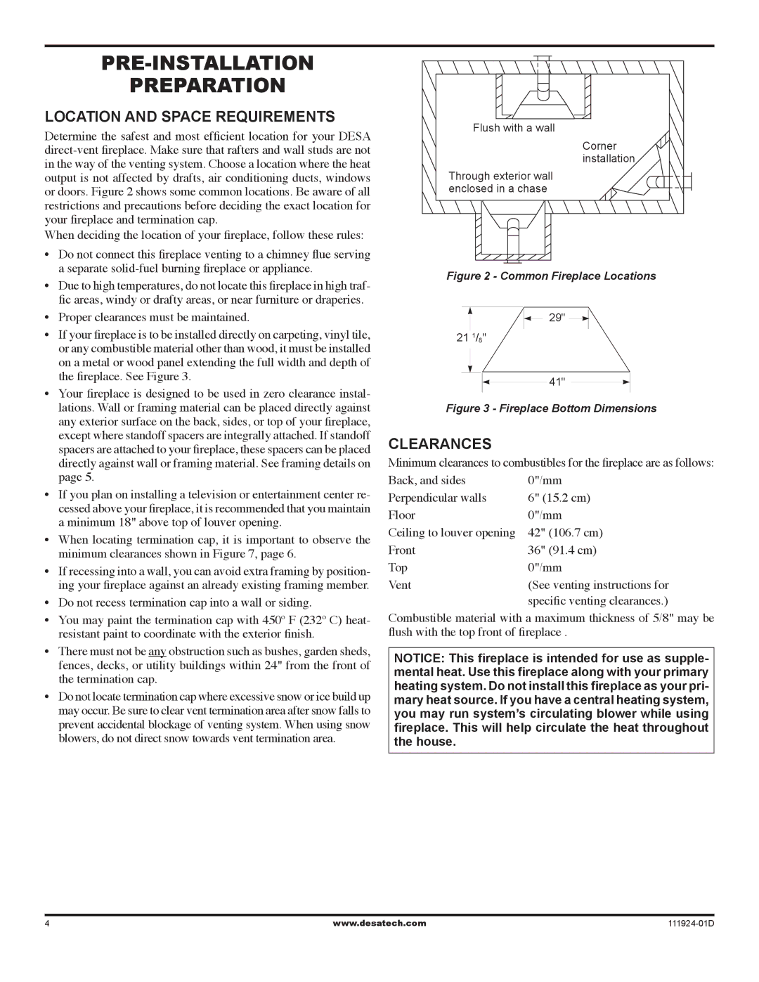 Desa (V)K36EN SERIES, (V)K36EP SERIES Pre-Installation Preparation, Location and space requirements, Clearances 