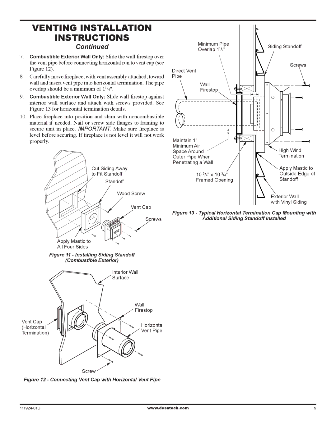 Desa (V)K36EP SERIES, (V)K36EN SERIES installation manual Vent pipe before connecting horizontal run to vent cap see 