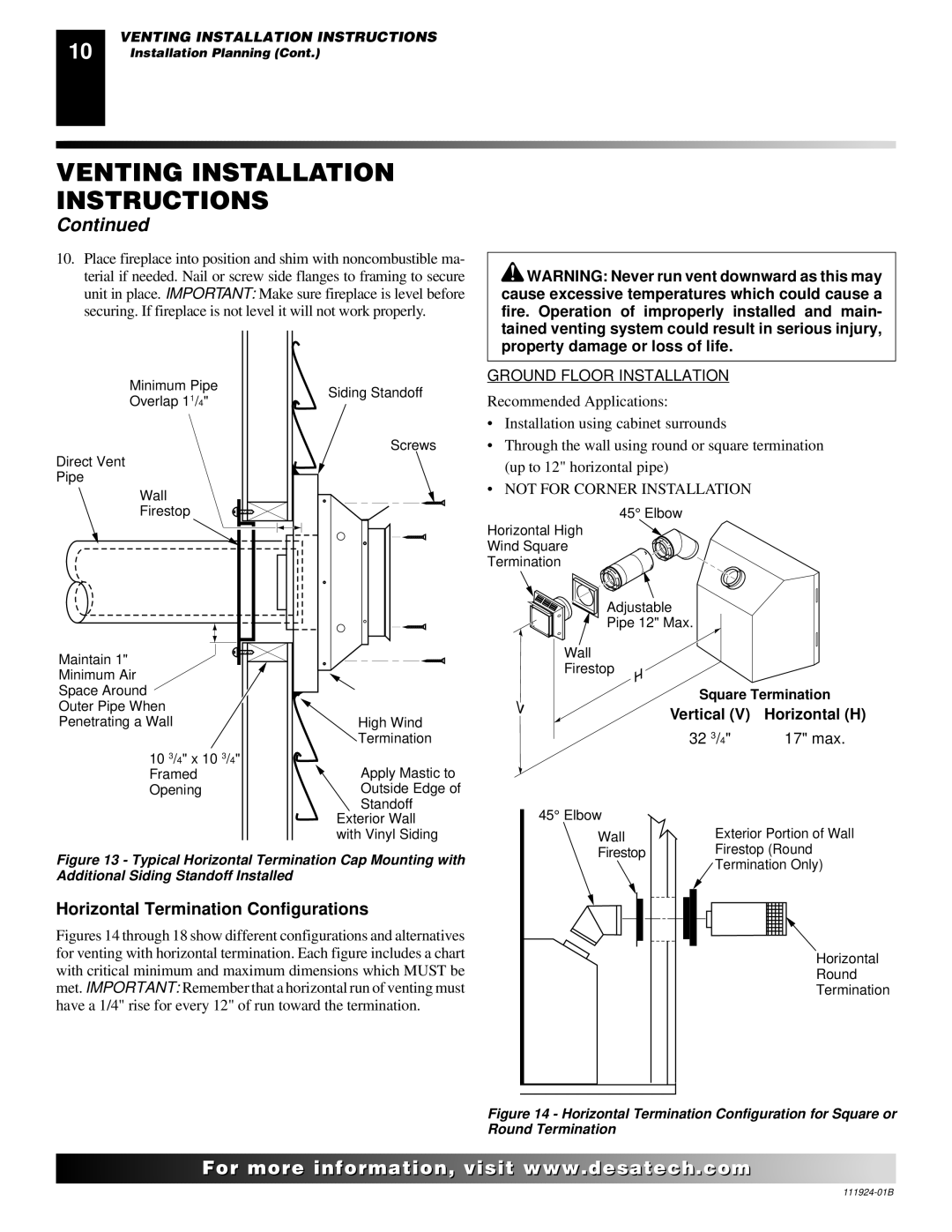 Desa (V)K36EN, (V)K36EP installation manual Horizontal Termination Configurations, Vertical V Horizontal H 