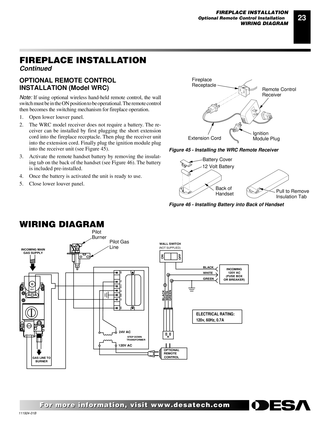 Desa (V)K36EP, (V)K36EN installation manual Wiring Diagram, Optional Remote Control 