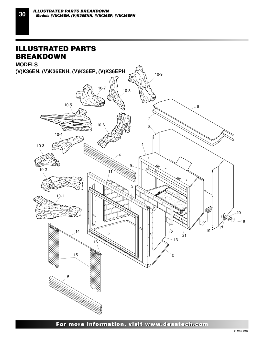 Desa (V)K36EN, (V)K36EP installation manual Illustrated Parts Breakdown, Models 